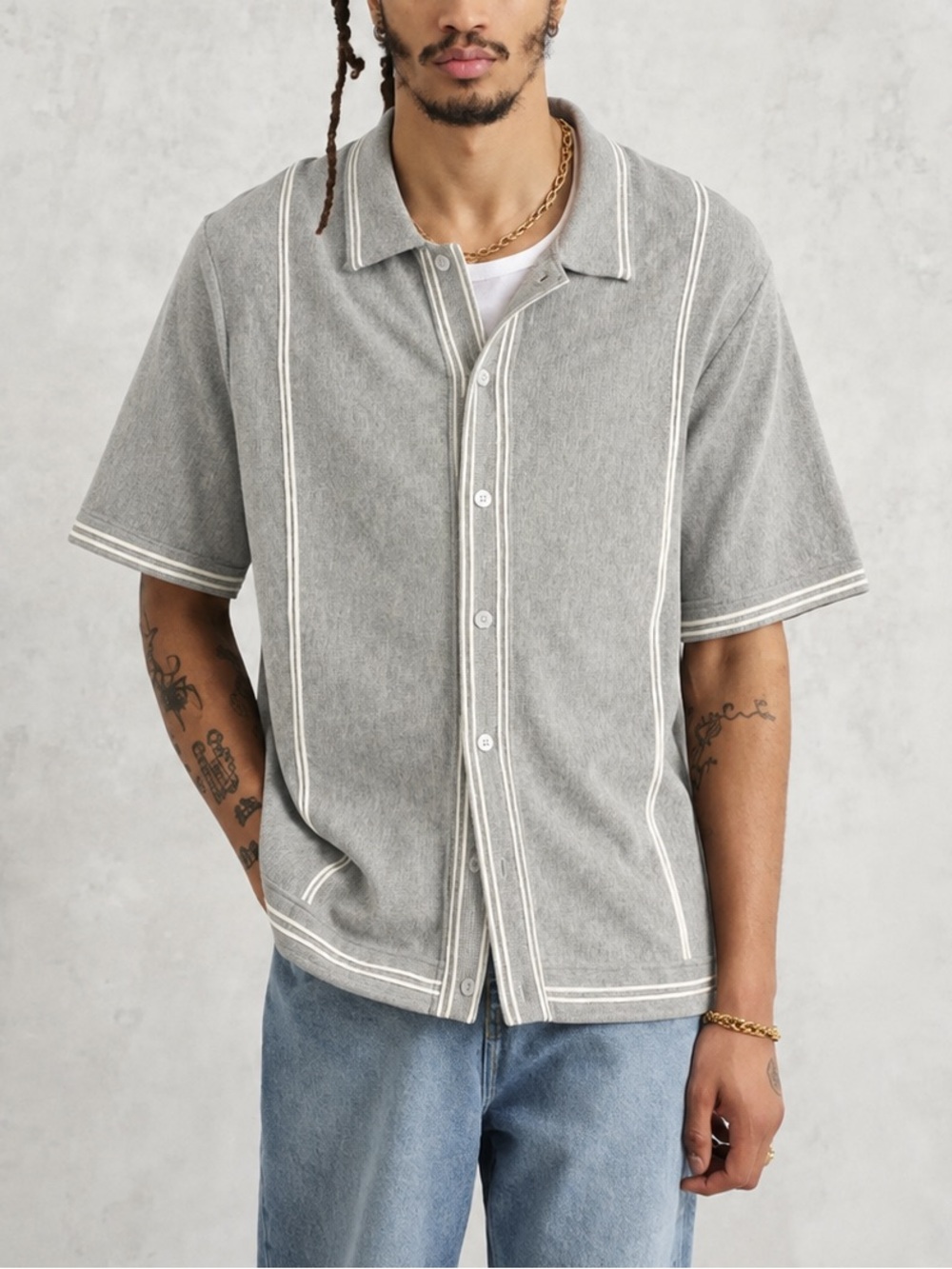 Wax London Knit Retro Button Short Sleeve Shirt
